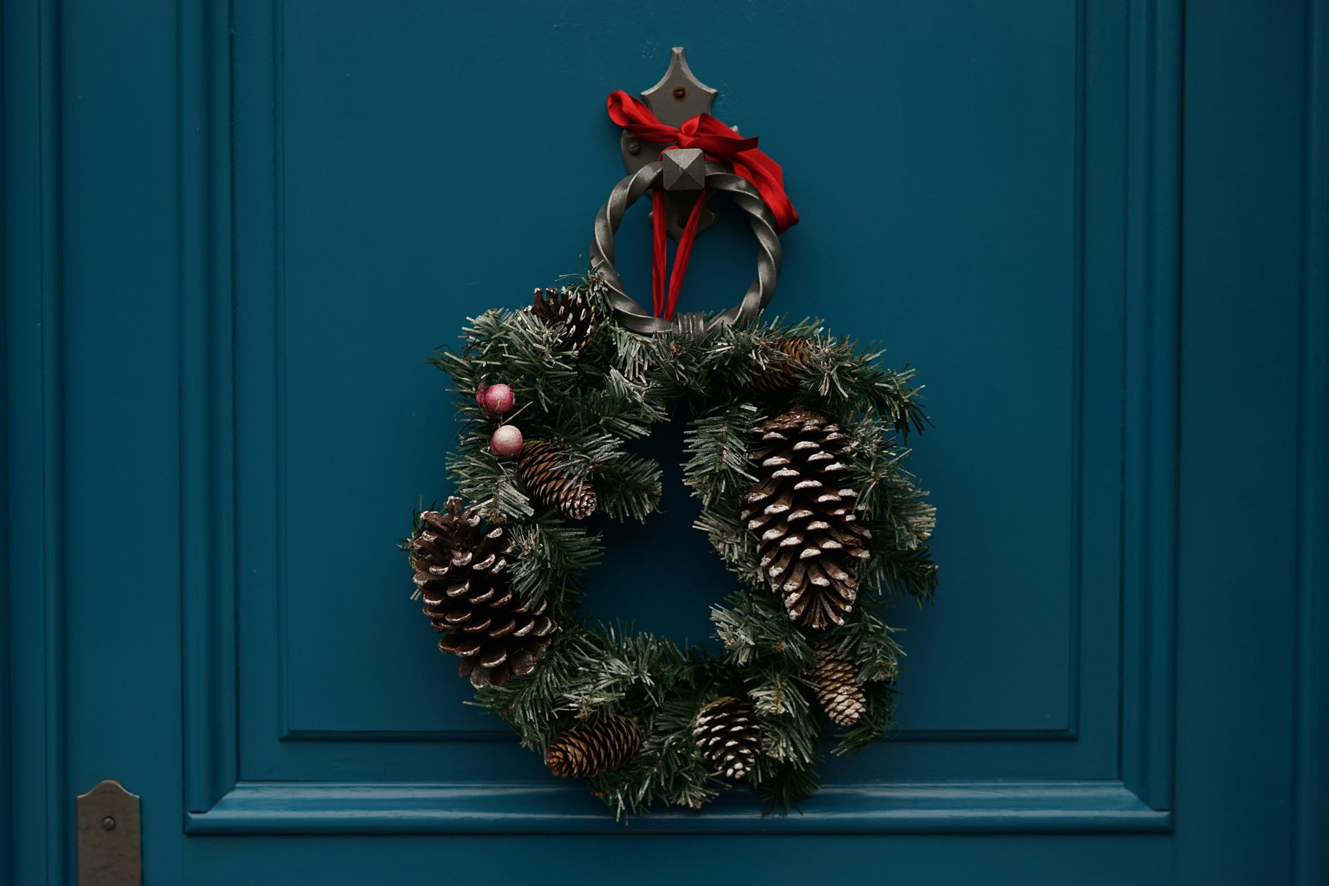 A Christmas wreath on a door