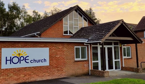 The front entrance of Hope Church in Corbin Avenue, Ferndown